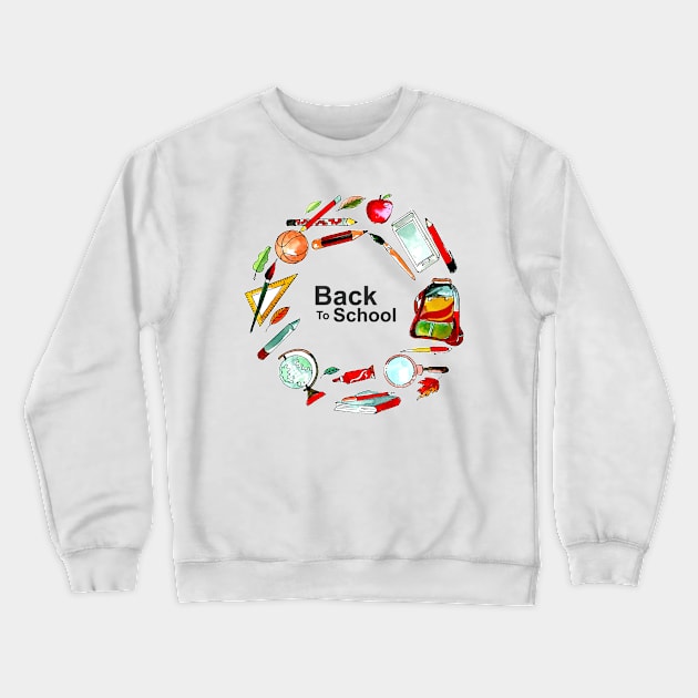 Back To School Background Circle Crewneck Sweatshirt by Mako Design 